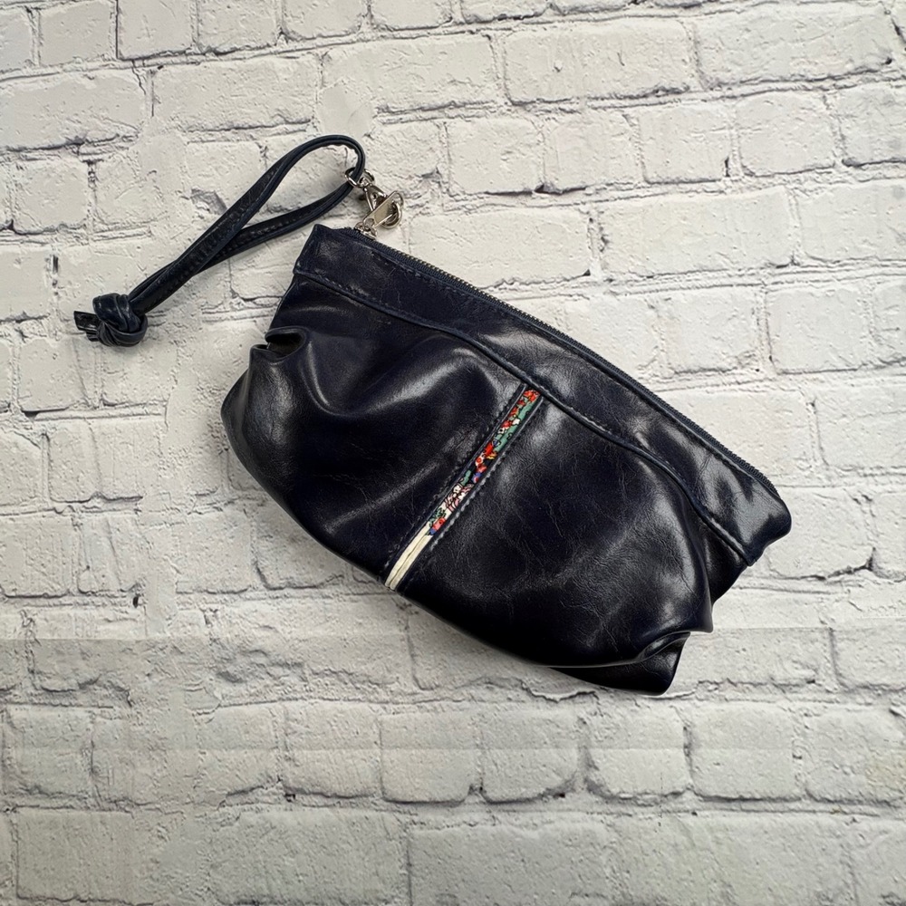Crystalyn Kae Wristlet Bag Womens OS Navy Blue Good Vegan Leather Floral Accent